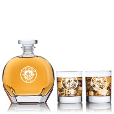Engraved Manchester City FC - Personalized Puccini Decanter Set with Old Fashioned Whiskey Glasses