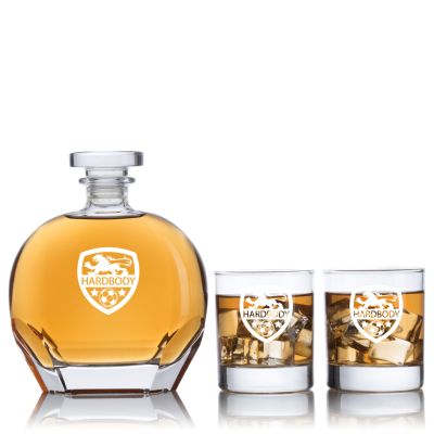 Engraved Hardbody Football Club - Personalized Puccini Decanter Set with Old Fashioned Whiskey Glasses
