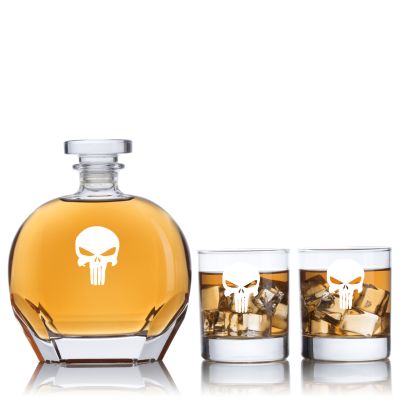 Engraved Punisher Emblem - Personalized Puccini Decanter Set with Old Fashioned Whiskey Glasses