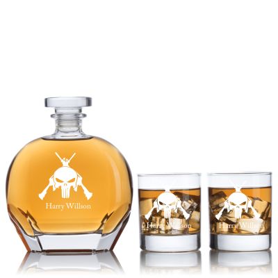 Engraved Punisher with Rifles - Personalized Puccini Decanter Set with Old Fashioned Whiskey Glasses