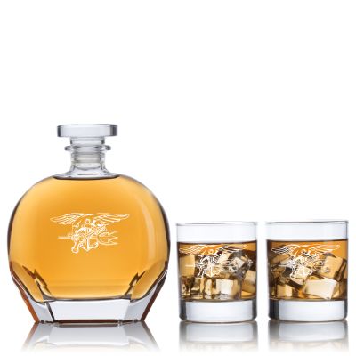 Engraved Navy SEALS - Personalized Puccini Decanter Set with Old Fashioned Whiskey Glasses
