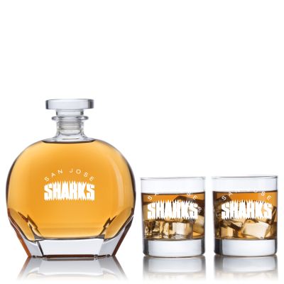 Engraved San Jose Sharks - Personalized Puccini Decanter Set with Old Fashioned Whiskey Glasses
