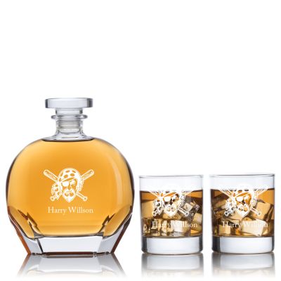 Engraved Pirates - Personalized Puccini Decanter Set with Old Fashioned Whiskey Glasses