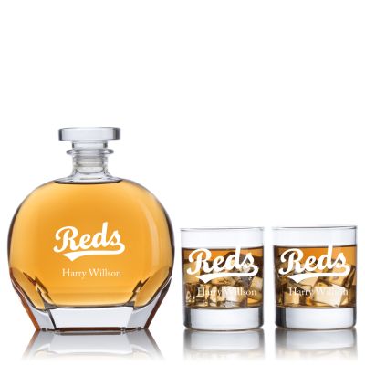 Engraved Reds - Personalized Puccini Decanter Set with Old Fashioned Whiskey Glasses
