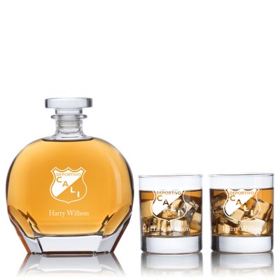 Engraved Deportivo Cali - Personalized Puccini Decanter Set with Old Fashioned Whiskey Glasses