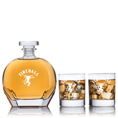 Engraved Fireball - Personalized Puccini Decanter Set with Old Fashioned Whiskey Glasses