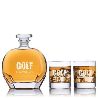 Custom Engraved Golf Shots - Personalized Puccini Decanter Set with Whiskey Glasses