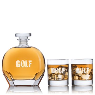 Custom Engraved Golf Shots - Personalized Puccini Decanter Set with Whiskey Glasses