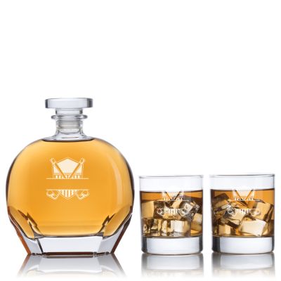 Custom Engraved Golfing Flag Emblem - Personalized Puccini Decanter Set with Whiskey Glasses