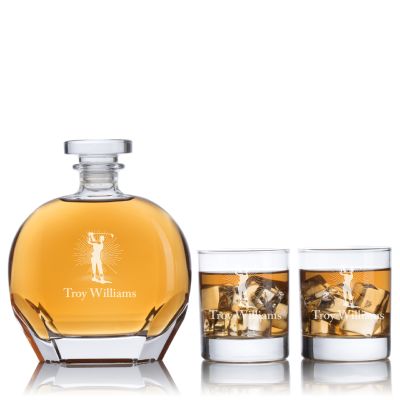 Custom Engraved Golfer Magic Shot - Personalized Puccini Decanter Set with Whiskey Glasses