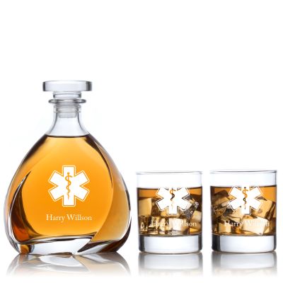 Engraved Star of Life - Personalized Madison Decanter Set with Old Fashion Whiskey Glasses