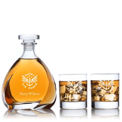 Engraved Naval Air Force - Personalized Madison Decanter Set with Old Fashion Whiskey Glasses