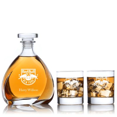 Engraved Red Bull Soccer - Personalized Madison Decanter Set with Old Fashion Whiskey Glasses