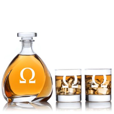 Engraved Omega - Personalized Madison Decanter Set with Old Fashion Whiskey Glasses