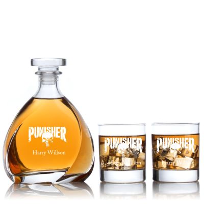Engraved Punisher - Personalized Madison Decanter Set with Old Fashioned Whiskey Glasses