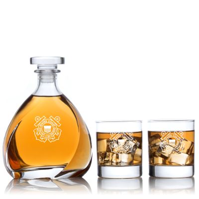 Engraved US Coast Guard - Personalized Madison Decanter Set with Old Fashioned Whiskey Glasses