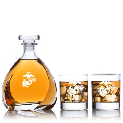 Engraved MARINES - Personalized Madison Decanter Set with Old Fashioned Whiskey Glasses