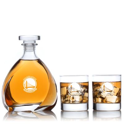 Engraved Golden State Warriors Basketball - Personalized Madison Decanter Set with Old Fashioned Whiskey Glasses
