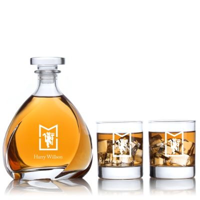 Engraved Manchester United MU Logo - Personalized Madison Decanter Set with Old Fashioned Whiskey Glasses