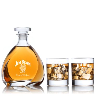 Engraved JIM BEAM - Personalized Madison Decanter Set with Old Fashioned Whiskey Glasses