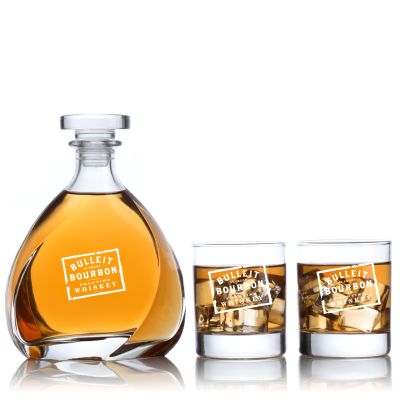 Engraved Bulleit Bourbon - Personalized Madison Decanter Set with Old Fashioned Whiskey Glasses
