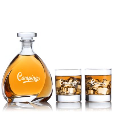 Engraved Fancy Font Camping - Personalized Madison Decanter Set with Whiskey Glasses