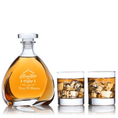 Engraved Mountains Are Calling - Personalized Madison Decanter Set with Whiskey Glasses