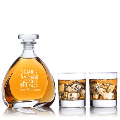 Engraved Camp Hair Do Not Care - Personalized Madison Decanter Set with Whiskey Glasses