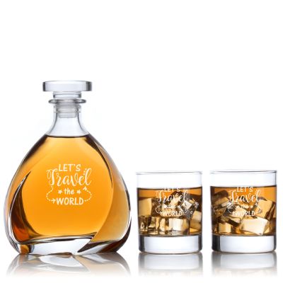 Engraved Lets Travel The World - Personalized Madison Decanter Set with Whiskey Glasses