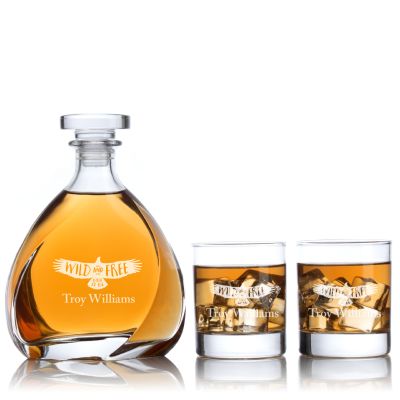 Engraved Wild And Free - Personalized Madison Decanter Set with Whiskey Glasses