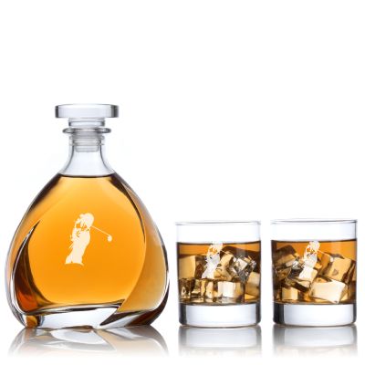 Custom Engraved Golfer Swinging - Personalized Madison Decanter Set with Whiskey Glasses