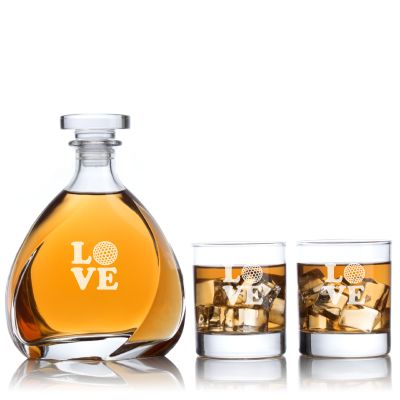 Custom Engraved Golf LOVE Design - Personalized Madison Decanter Set with Whiskey Glasses