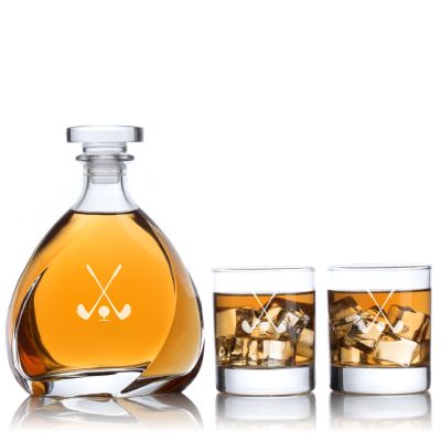 Custom Engraved Golf and Ball Design - Personalized Madison Decanter Set with Whiskey Glasses