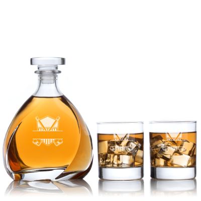Custom Engraved Golfing Flag Emblem - Personalized Madison Decanter Set with Whiskey Glasses