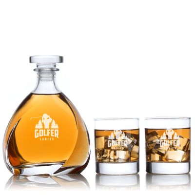 Custom Engraved Golfer Ladies Swing - Personalized Madison Decanter Set with Whiskey Glasses
