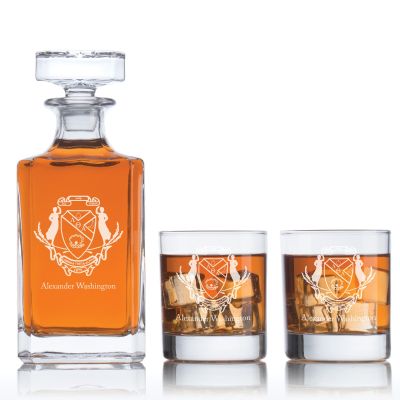 Custom Engraved Lambda Theta Alpha - Personalized Classic Decanter Set with Whiskey Glasses - Coat of Arms