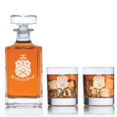 Custom Engraved Pi Kappa Phi - Personalized Classic Decanter Set with Whiskey Glasses - Coat of Arms