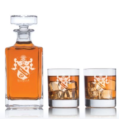 Custom Engraved Sigma Nu - Personalized Classic Decanter Set with Whiskey Glasses - Coat of Arms