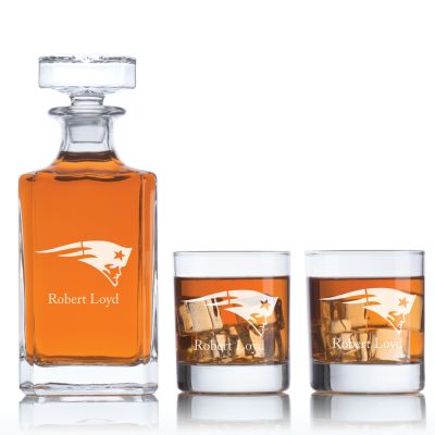 New England Patriots - Football Fanatic Gift Ideas - Classic Personalized Whiskey Decanter Set - Man Cave Gifts - Gifts For Him 
