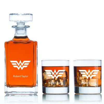 Wonder Woman Logo - Classic Decanter Set - Superhero Theme Decanter Set