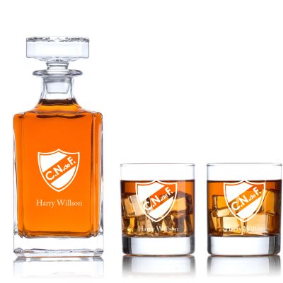 Engraved Uruguay Club Nacional de Football - Personalized Classic Decanter Set with Old Fashioned Whiskey Glasses 3pcs