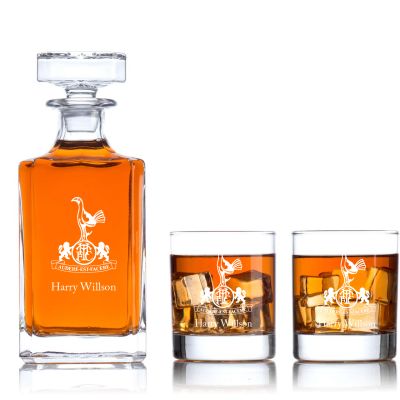 Engraved Tottenham Audere Est Facere - Personalized Classic Decanter Set with Old Fashioned Whiskey Glasses 3pcs