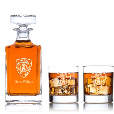 Engraved NYPD - Personalized Classic Decanter Set with Old Fashioned Whiskey Glasses