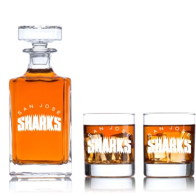 Engraved San Jose Sharks - Personalized Classic Decanter Set with Old Fashioned Whiskey Glasses