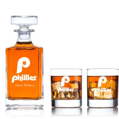 Engraved Philadelphia Phillies - Personalized Classic Decanter Set with Old Fashioned Whiskey Glasses