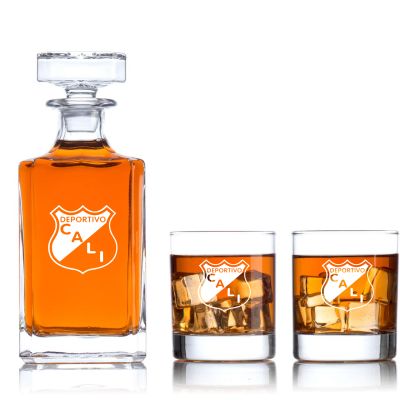 Engraved Deportivo Cali - Personalized Classic Decanter Set with Old Fashioned Whiskey Glasses