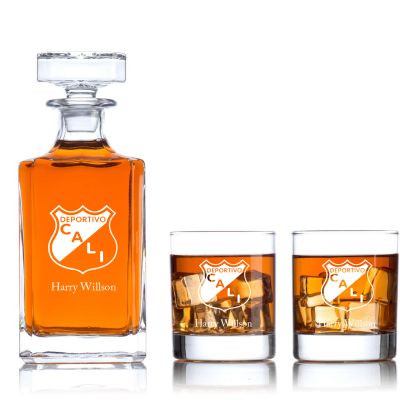 Engraved Deportivo Cali - Personalized Classic Decanter Set with Old Fashioned Whiskey Glasses