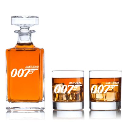 Engraved 007 James Bond - Personalized Classic Decanter Set with Old Fashioned Whiskey Glasses