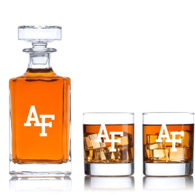 Engraved Air Force Falcons - Personalized Classic Decanter Set with Old Fashioned Whiskey Glasses