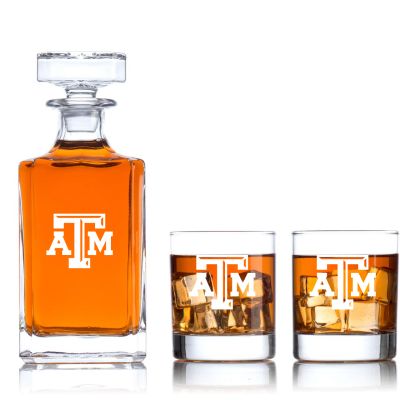 Engraved Texas A&M - Personalized Classic Decanter Set with Old Fashioned Whiskey Glasses